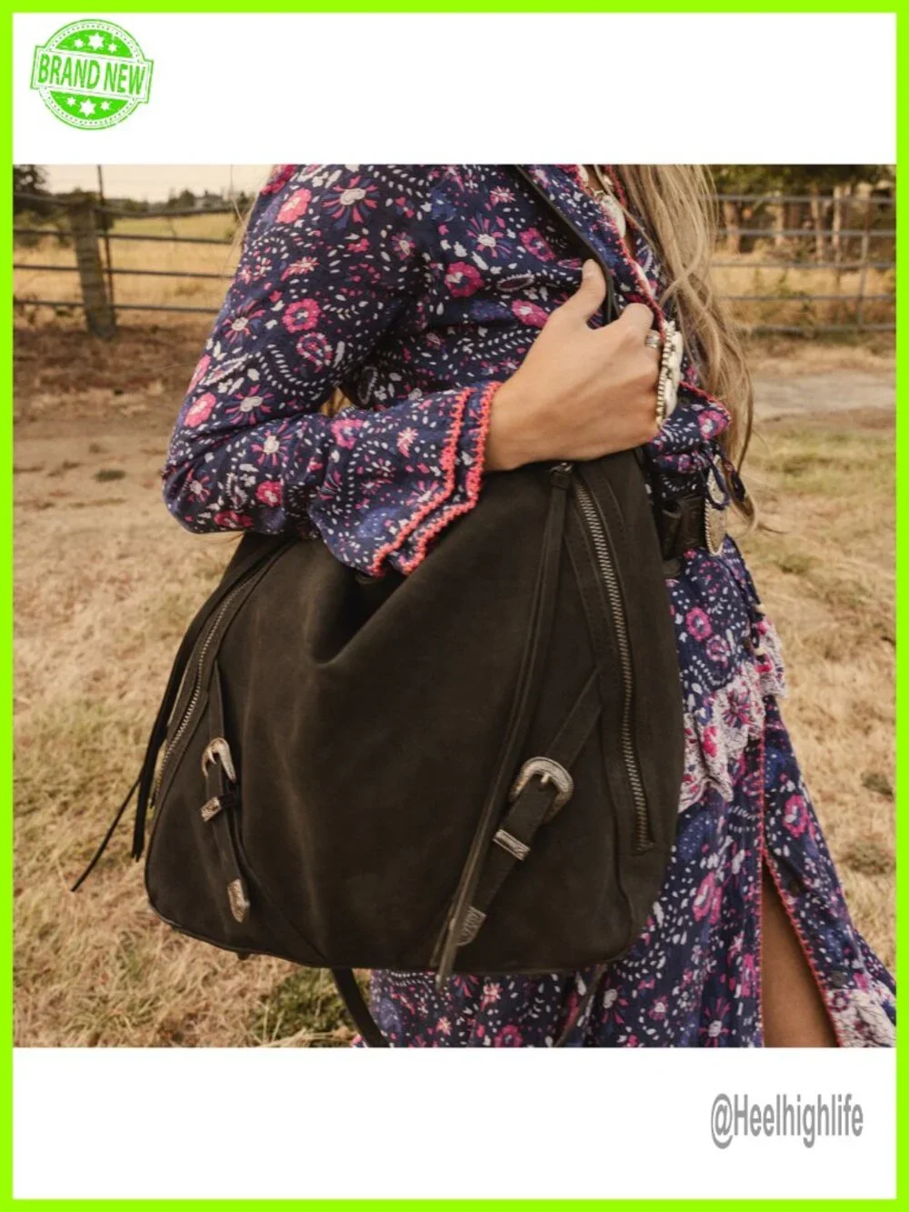 Faux Suede Hobo Bag with Fringe Buckle Zipper Shoulder Crossbody Purse
